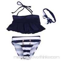 Kids Baby Girls Striped Tankini Swimsuit Swimwear Bathing Suit Swimming Clothes Headband Blue Striped B071ZC8JC1